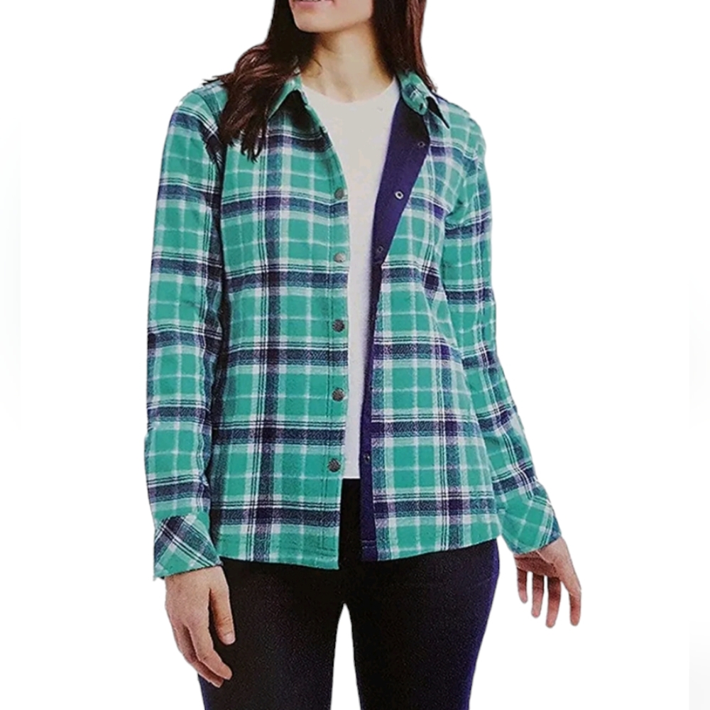 Orvis Women's Plaid Fleece Lined Flannel Shacket with Pockets Size L